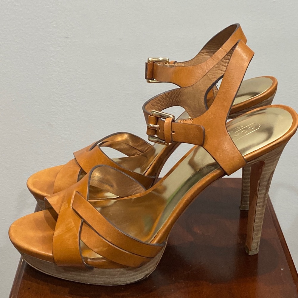 Coach Dani platform leather sandals.